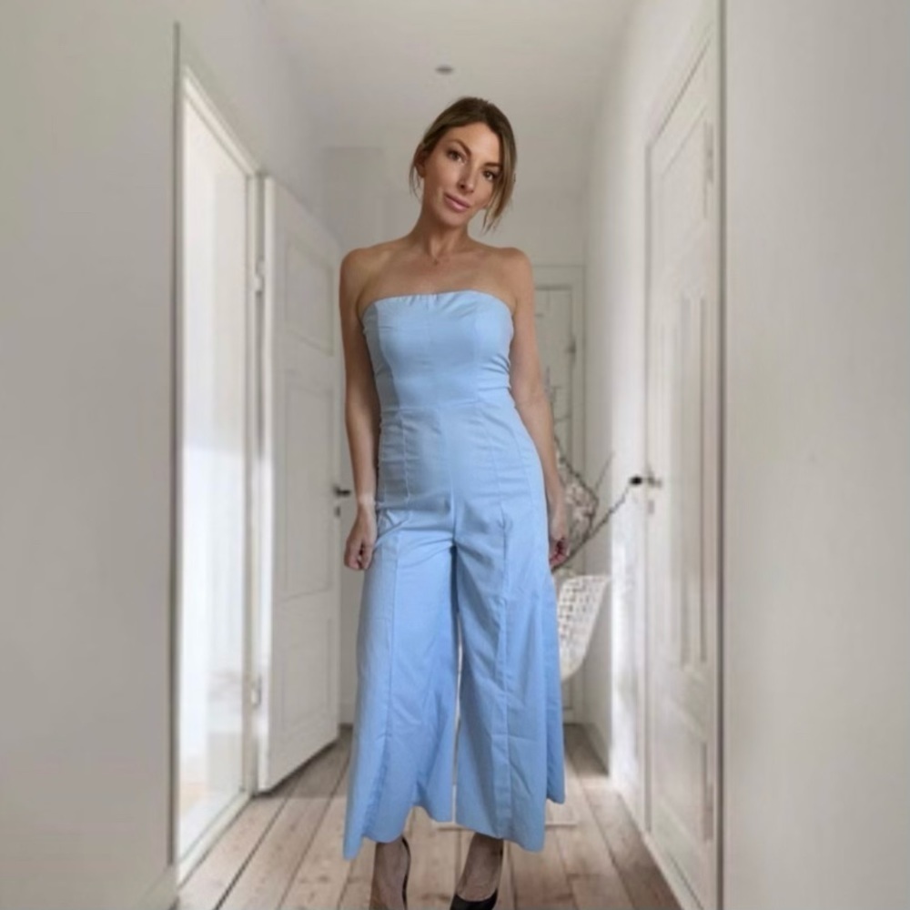 Nwt Missguided Powder Blue Bandeau Palazo Wide Leg Jumpsuit Women’s Size 4 - Picture 5 of 5